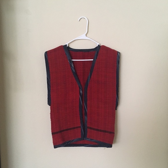 ❤️UNIQUE VEST Red Cotton Rag ~ Wave Blue Piping🌊 - Picture 8 of 8